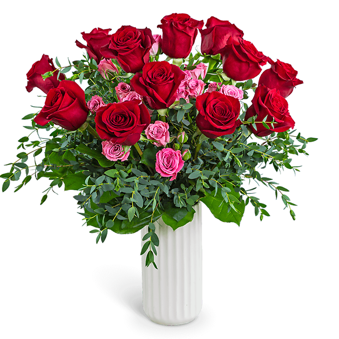 One Dozen Red Roses with Sweetheart Pink
